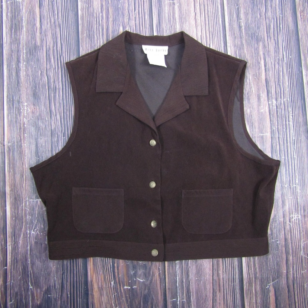 Miss Dorby Vest Womens 14 Brown Velour Button Front Pockets Collared Short